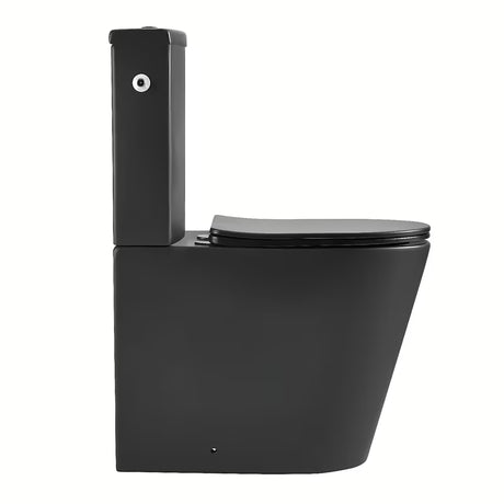 Volně stojící WC kombi SAT Brevis v černo-matné barvě s bezokrajovou mísou a sedátkem SoftClose.