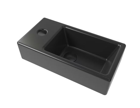 Závěsné umývátko SAT Brevis 40,5x20,5 cm v černé matné barvě s levým otvorem pro baterii.