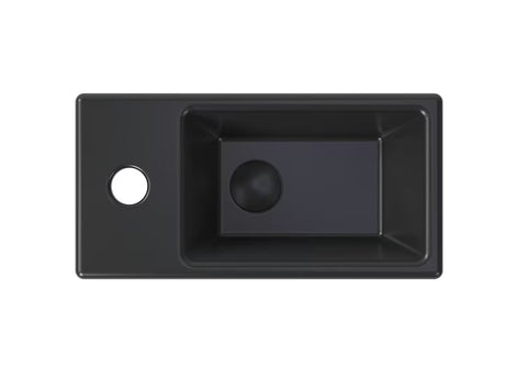 Závěsné umývátko SAT Brevis 40,5x20,5 cm v černé matné barvě s levým otvorem pro baterii.