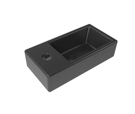 Závěsné umývátko SAT Brevis 40,5x20,5 cm v černé matné barvě s levým otvorem pro baterii.