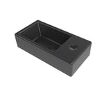 Závěsné keramické umývátko SAT Brevis 40,5x20,5 cm v matné černé barvě s otvorem pro baterii vpravo.