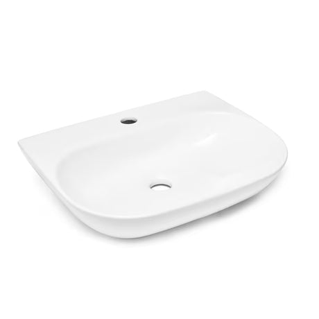 Bílé závěsné keramické umyvadlo SAT Brevis 50x38,5 cm bez přepadu s otvorem pro baterii.
