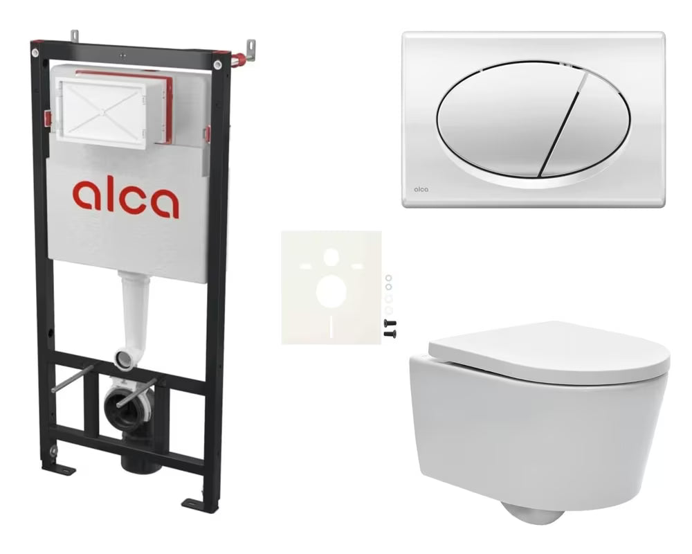 Viseći WC set SAT Brevis s podžbuknim modulom Alca, tipkom za ispiranje i sjedalom soft Close