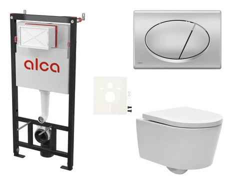 Závěsný WC set SAT Brevis s podomítkovým modulem Alca, ovládacím tlačítkem a sedátkem SoftClose