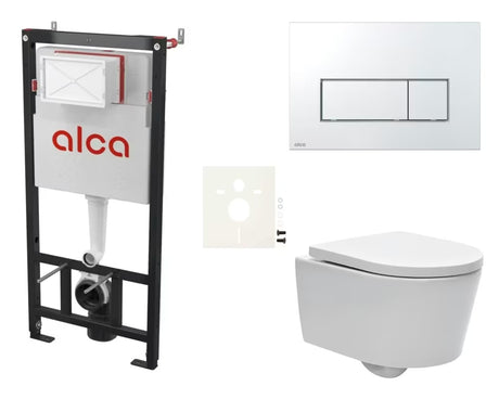 Závěsný WC set SAT Brevis s podomítkovým modulem, ovládacím tlačítkem a sedátkem se SoftClose a EasyLock.