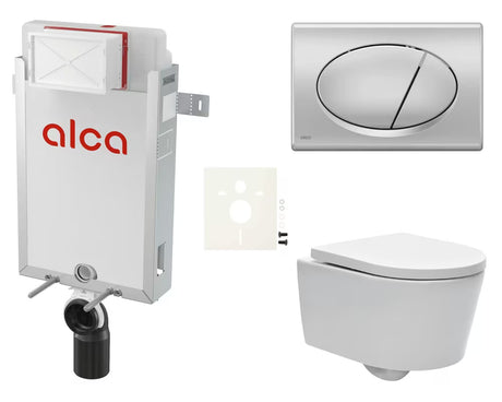 Závěsný WC set SAT Brevis s podomítkovou nádržkou Alca, ovládacím tlačítkem a sedátkem se SoftClose
