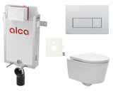 Závěsný WC set SAT Brevis s podomítkovým modulem Alca a ovládacím tlačítkem