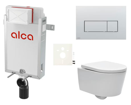 Závěsný WC set SAT Brevis s podomítkovým modulem Alca a ovládacím tlačítkem