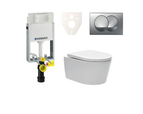 Závěsný WC set SAT Brevis s podomítkovým modulem Geberit Kombifix, tlačítkem a sedátkem s SoftClose a EasyLock.
