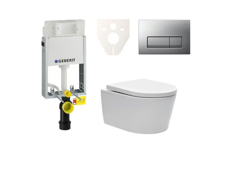 Závěsný WC set SAT Brevis s podomítkovým modulem Geberit Kombifix a ovládacím tlačítkem