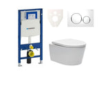 Viseći WC set SAT Brevis s modulom Geberit Duofix, Rimless školjkom i bijelom tipkom za ispiranje
