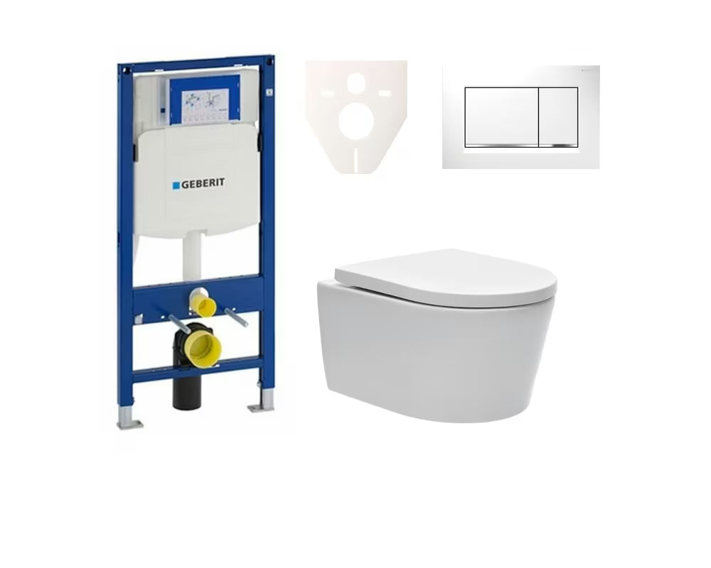 Viseči WC set SAT Brevis s splakovalnikom Geberit Duofix pro za sodobno kopalnico in enostavno vzdrževanje.
