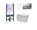 Pakabinami WC komplektas SAT Brevis su montavimo moduliu ir bakeliu Geberit Delta pro potinkinei montavimo sistemai.