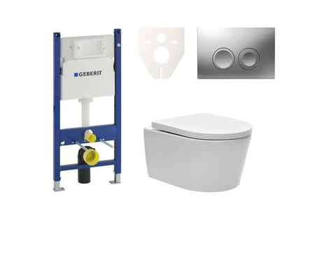 Závěsný WC set SAT Brevis s instalačním modulem a nádržkou Geberit Delta pro předstěnovou montáž.