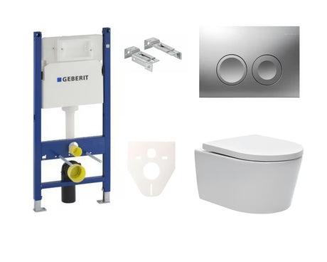Závěsný WC set SAT Brevis s podomítkovou nádržkou Geberit Delta a bílým ovládacím tlačítkem