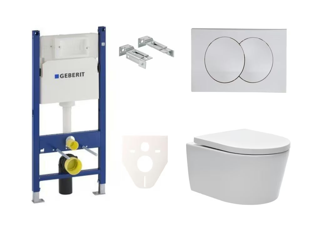 Viseči WC set SAT Brevis s podometnim splakovalnikom Geberit Delta in tipko za splakovanje