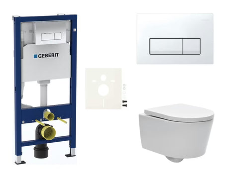 Závěsný WC set SAT Brevis s modulem Geberit Duofix a bílým lesklým ovládacím tlačítkem