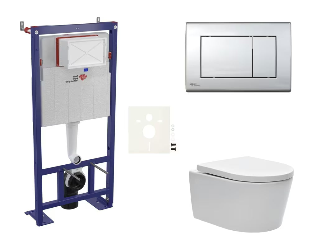 Viseći WC set SAT Brevis s podžbuknim vodokotlićem, tipkom za ispiranje i daskom sa soft Close