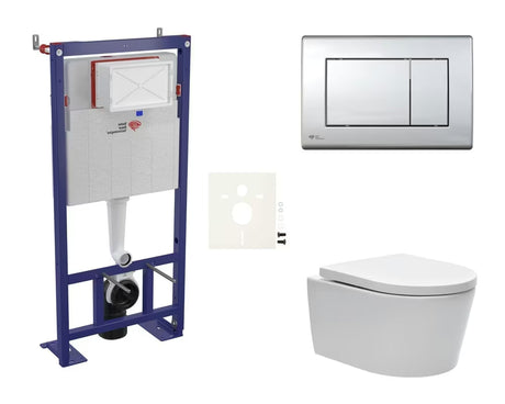 Závěsný WC set SAT Brevis s podomítkovou nádržkou, ovládacím tlačítkem a sedátkem se SoftClose