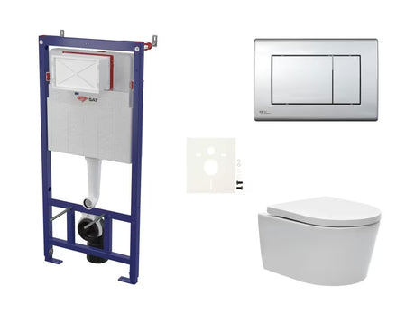 Závěsný WC set SAT Brevis s podomítkovým modulem, ovládacím tlačítkem v lesklém chromu a sedátkem SoftClose
