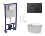 Závěsný WC set SAT Brevis s podomítkovým modulem, černým matným tlačítkem a WC se sedátkem SoftClose