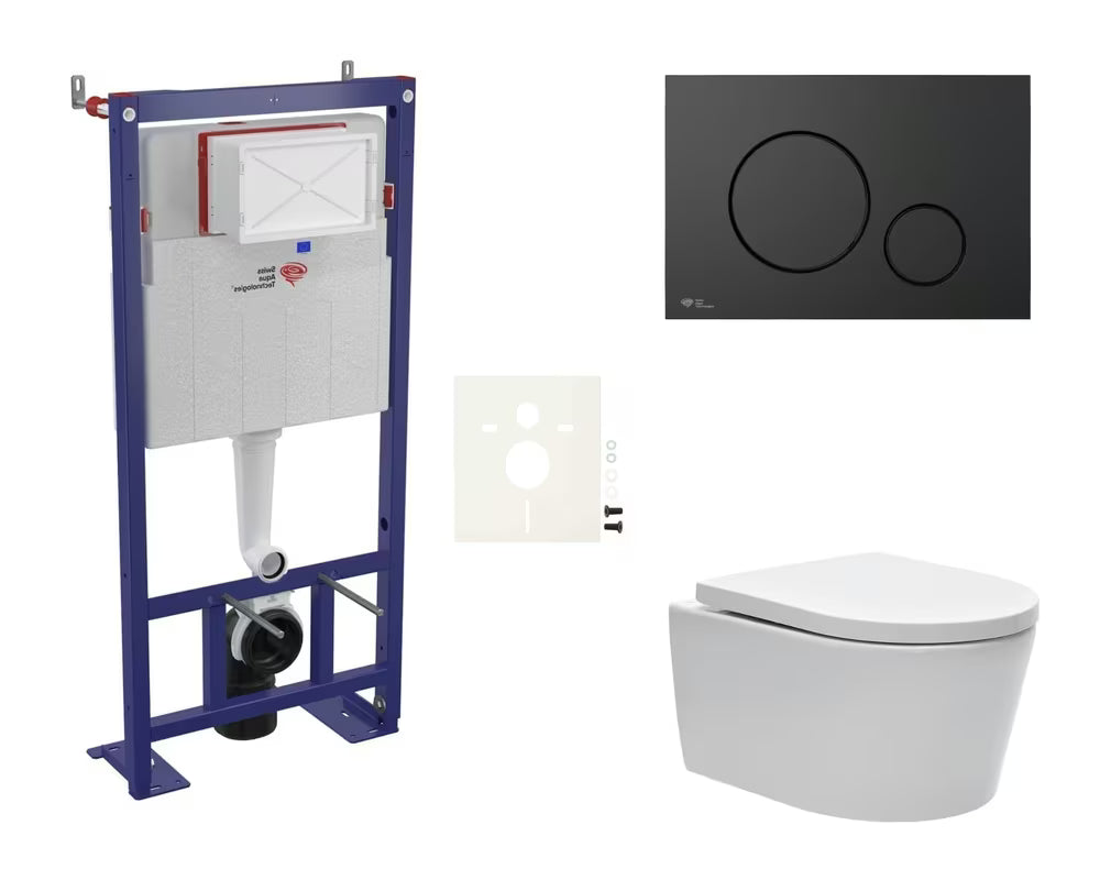 Závěsný WC set SAT Brevis s podomítkovým modulem, černým matným tlačítkem a WC se sedátkem SoftClose