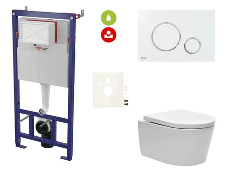 Závěsný WC set SAT Brevis s podomítkovou ekologickou nádržkou a ovládacím tlačítkem