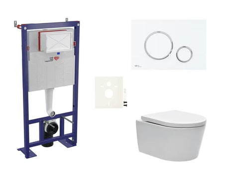 Závěsný WC set SAT Brevis s podomítkovým modulem, ovládacím tlačítkem a sedátkem s funkcemi SoftClose a EasyLock