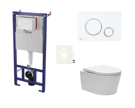 Závěsný WC set SAT Brevis s podomítkovým modulem, ovládacím tlačítkem a sedátkem SoftClose a EasyLock.