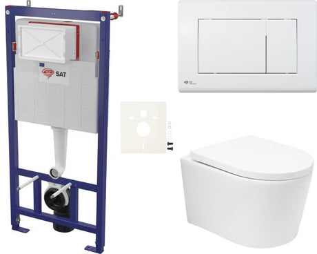 Závěsný WC set SAT Brevis v lesklé bílé barvě s vírovým splachováním a sedátkem SoftClose