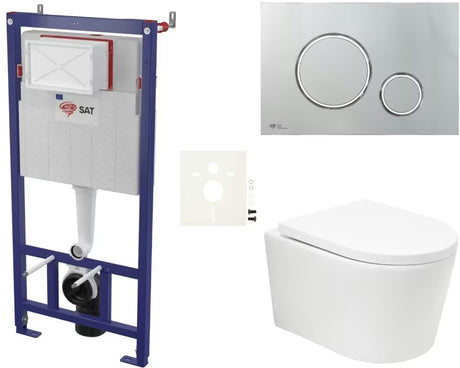 Závěsný WC set SAT Brevis v lesklé bílé se skrytým uchycením a sedátkem SoftClose