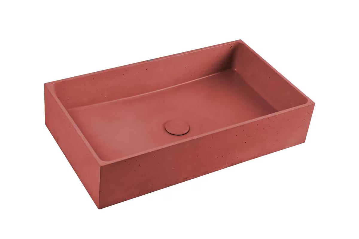 Terakotové betonové umyvadlo na desku SAT Cemento 64x37 cm s hranatým tvarem
