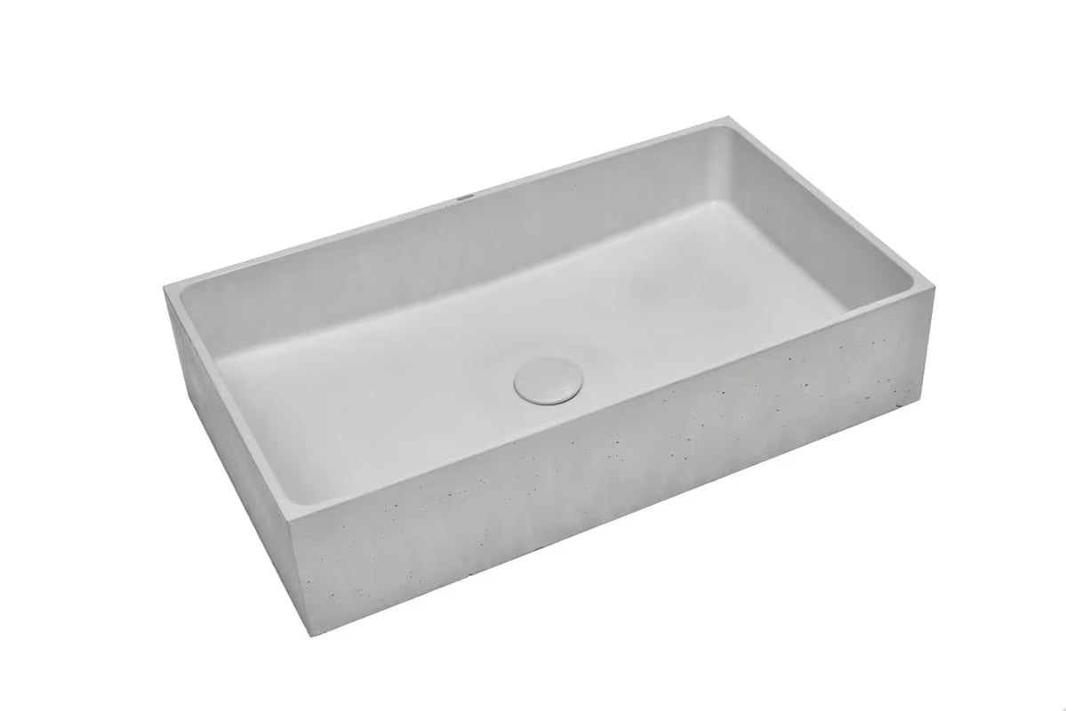 Šedé betonové umyvadlo na desku SAT Cemento 64 x 37 cm s hranatým tvarem bez přepadu