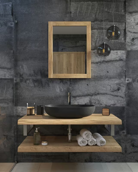 Antracitové betonové umyvadlo na desku SAT Cemento 65x35 cm s tenkými stěnami