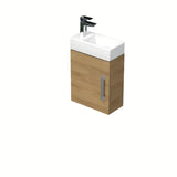 Závěsná koupelnová skříňka SAT Cube Way s keramickým umývátkem v dekoru dub hickory