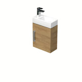 Závěsná koupelnová skříňka SAT Cube Way s keramickým umývátkem v dekoru dub hickory