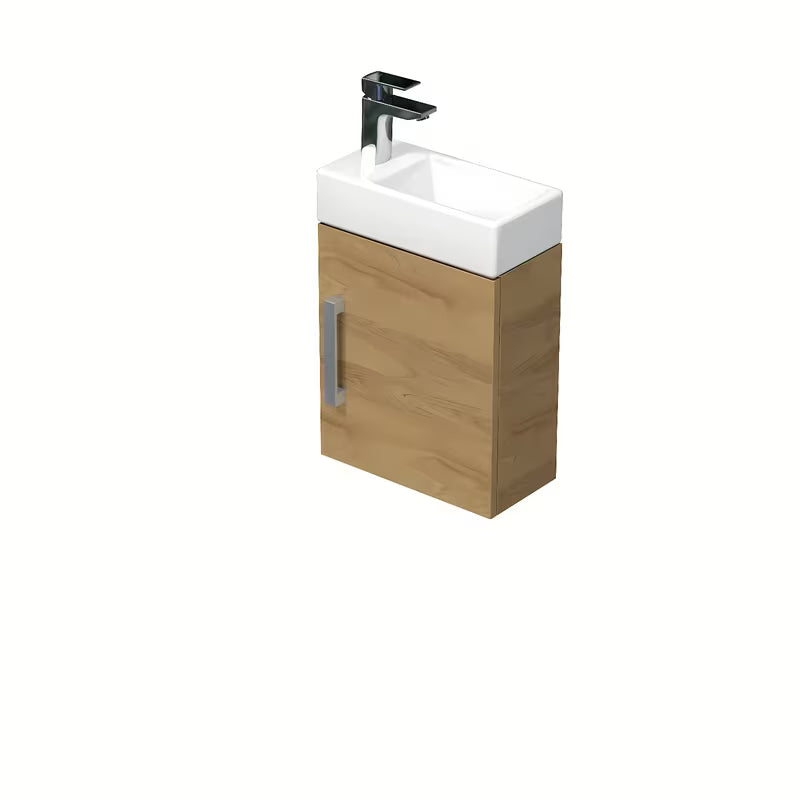 Závěsná koupelnová skříňka SAT Cube Way s keramickým umývátkem v dekoru dub hickory