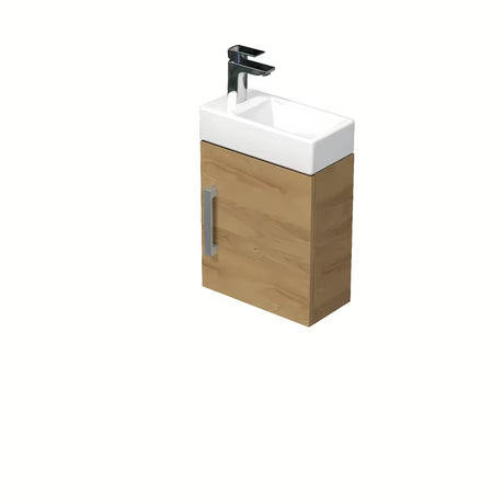 Závěsná koupelnová skříňka SAT Cube Way s keramickým umývátkem v dekoru dub hickory