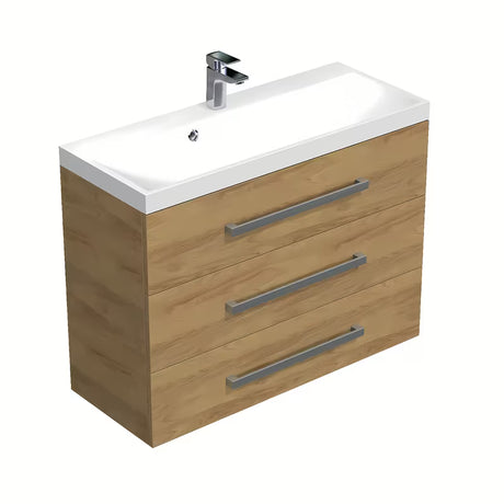 Závěsná koupelnová skříňka s umyvadlem SAT Cube Way v dekoru dub hickory, 100x71x40 cm.