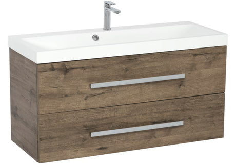 Závěsná koupelnová skříňka s umyvadlem SAT Cube Way v dekoru dub wellington, 100x40x53 cm.