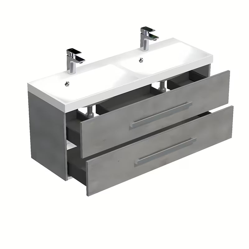 Závěsná koupelnová skříňka SAT Cube Way s dvojumyvadlem v dekoru beton 120x53x40 cm