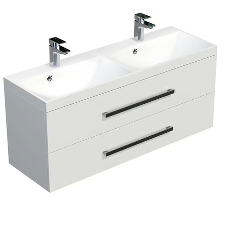 Závěsná koupelnová skříňka SAT Cube Way s dvojumyvadlem 120x40 cm v bílé barvě