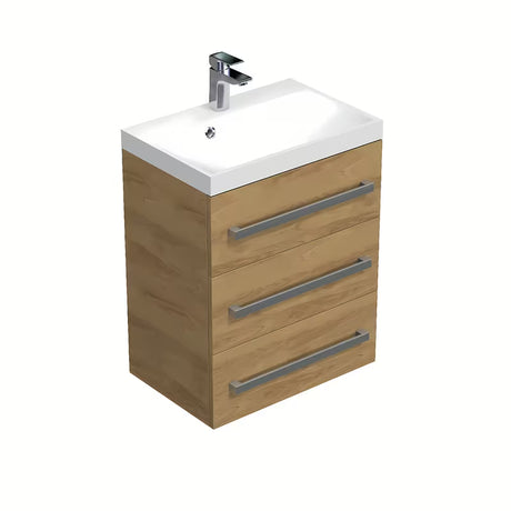 Závěsná koupelnová skříňka s umyvadlem SAT Cube Way 60x40x76,5 cm v dekoru dub hickory