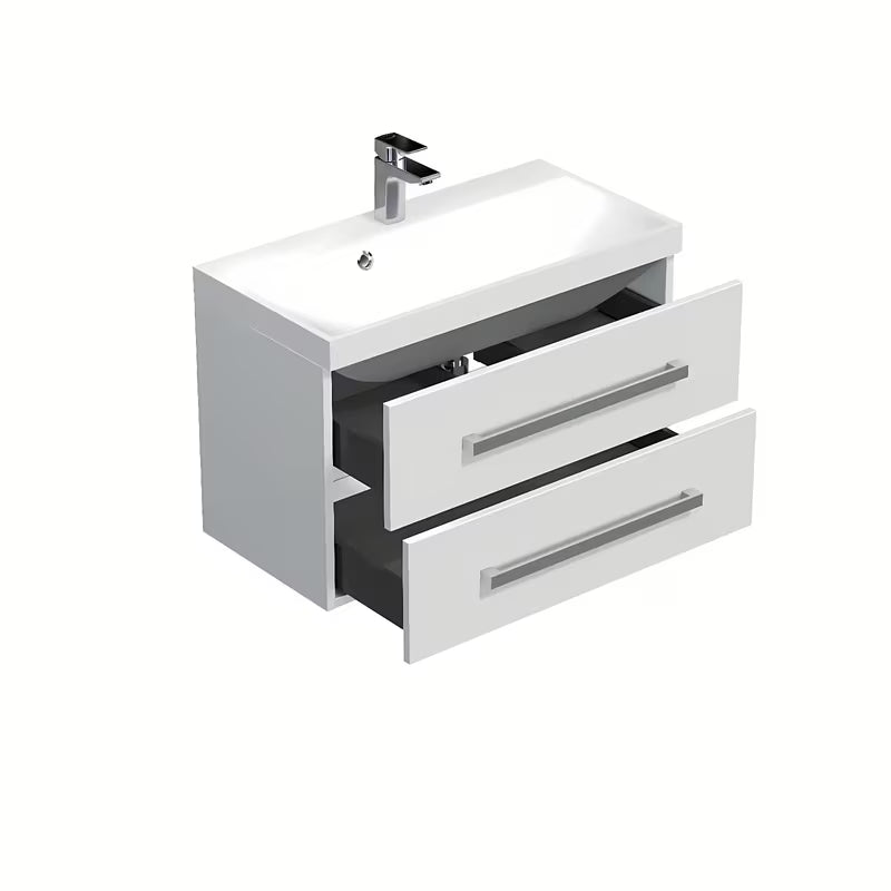 Závěsná koupelnová skříňka SAT Cube Way s umyvadlem z litého mramoru v bílém lesku 80x40 cm