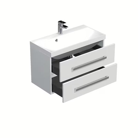 Závěsná koupelnová skříňka SAT Cube Way s umyvadlem z litého mramoru v bílém lesku 80x40 cm