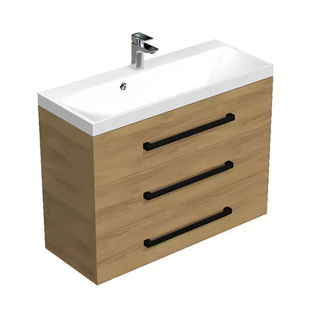 Závěsná koupelnová skříňka s umyvadlem SAT Cube Way v dekoru dub hickory
