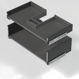 Wisząca szafka łazienkowa z umywalką SAT Cube Way w dekorze dąb Hickory z czarnymi matowymi uchwytami.