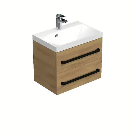 Závěsná koupelnová skříňka s umyvadlem SAT Cube Way v dekoru dub hickory, 60x40 cm