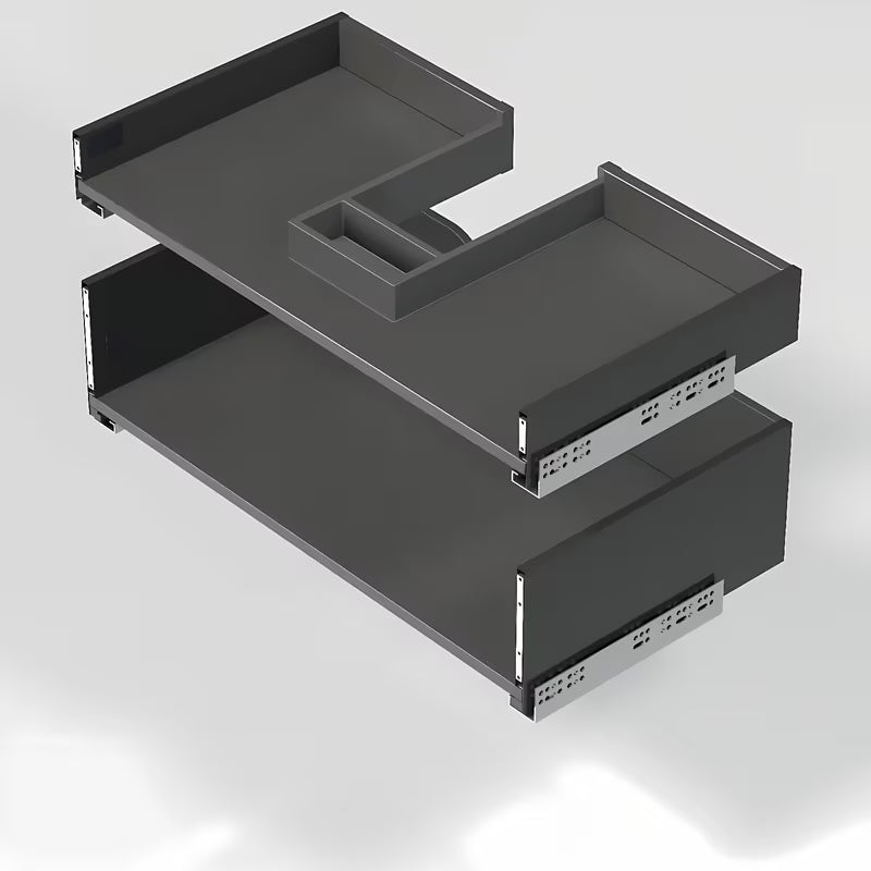 Pakabinama vonios spintelė su praustuvu SAT Cube Way ąžuolo Hickory dekoro su juodomis matinėmis rankenėlėmis