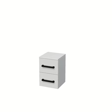 Nízká závěsná koupelnová skříňka SAT Cube Way v bílém lesku s černými úchytkami